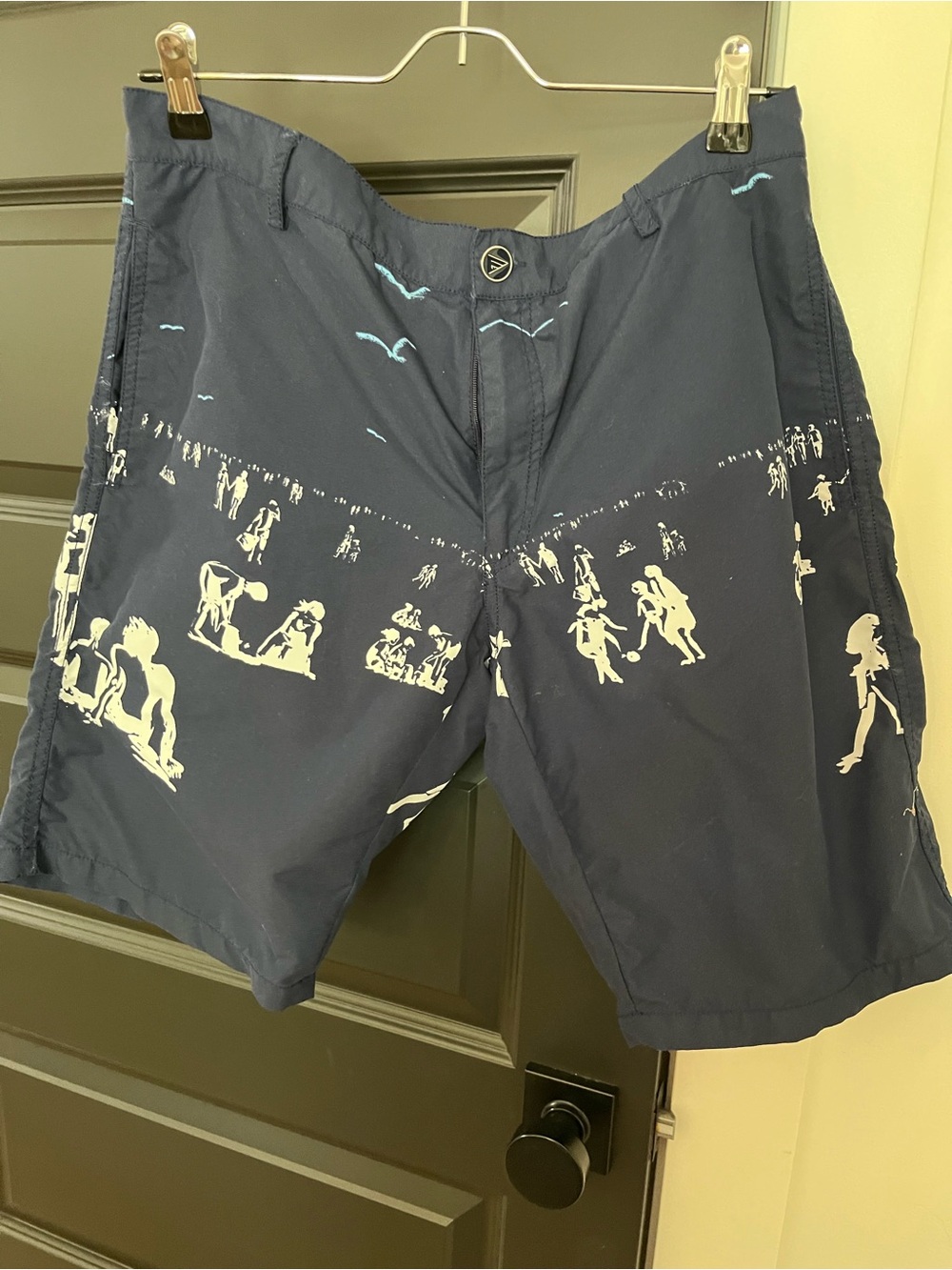 Vilebrequin Navy Swim Board Shorts with White Beach Silhouette Print